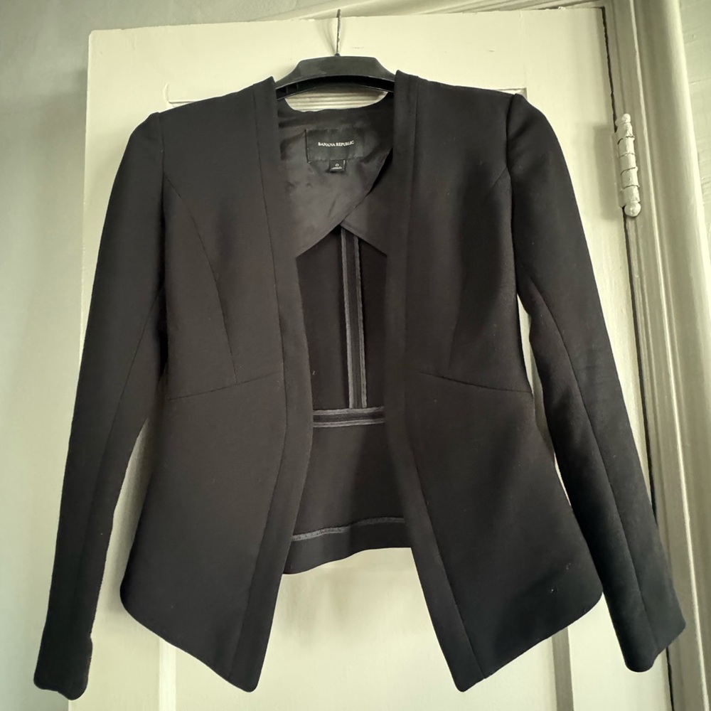 Banana Republic Cutaway Soft Open Blazer Black, Size 0